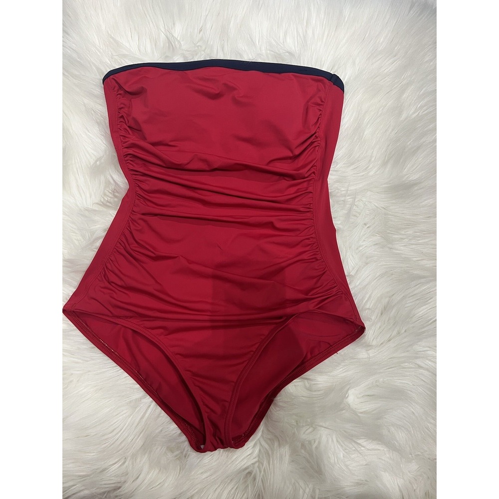 Tommy Bahama Red One Piece Swimsuit Bandeau Shirred Tummy Control 10
